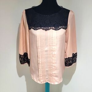 The Limited Women's Pleated Lace Blouse Small Pink Black Feminine Romantic